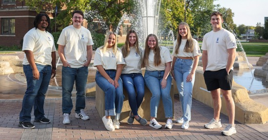 UNK’s homecoming royalty finalists are, from left, Shawn Peterson, Caleb Wiseman, Olivia Lawless, Courtney Cox, Sydney Owen, Lily Seibert and Lance Haberman. Joey Orellana isn’t pictured. (Photo by Erika Pritchard, UNK Communications)